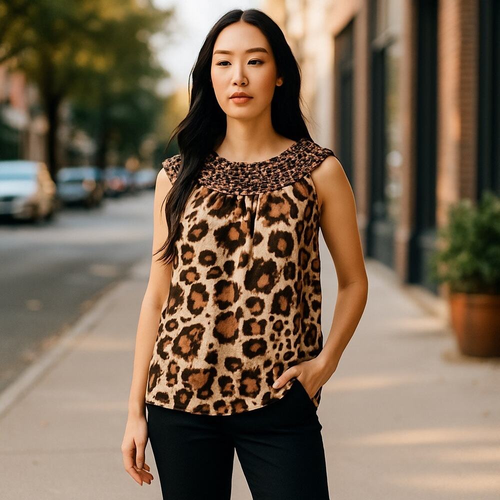 ETCETERA Leopard Print 100% Silk Tank Blouse Top SZ 10 NEW. Retail $99